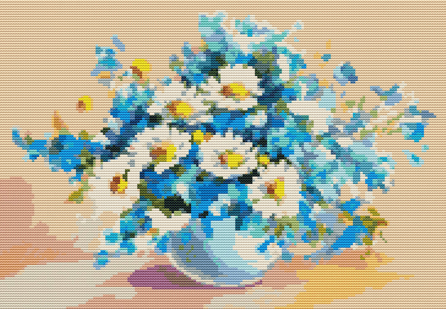 Daisies in a Sea of Blue Cross Stitch Pattern by The Art of Stitch