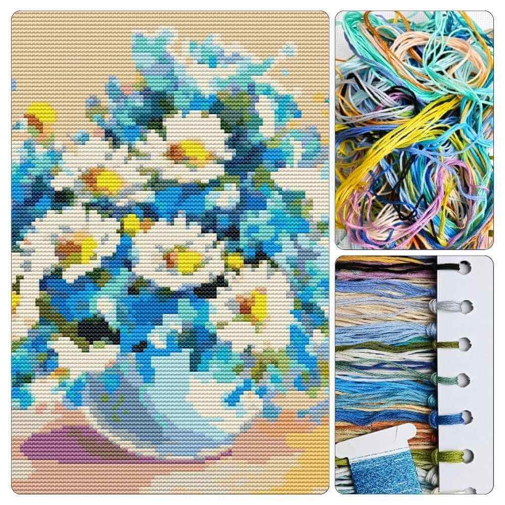 Daisies in a Sea of Blue Cross Stitch Kit