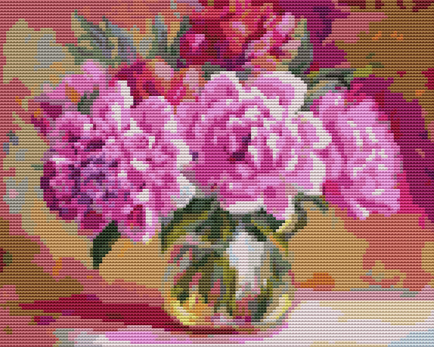 Pink Peonies in a Vase Cross Stitch Pattern by The Art of Stitch