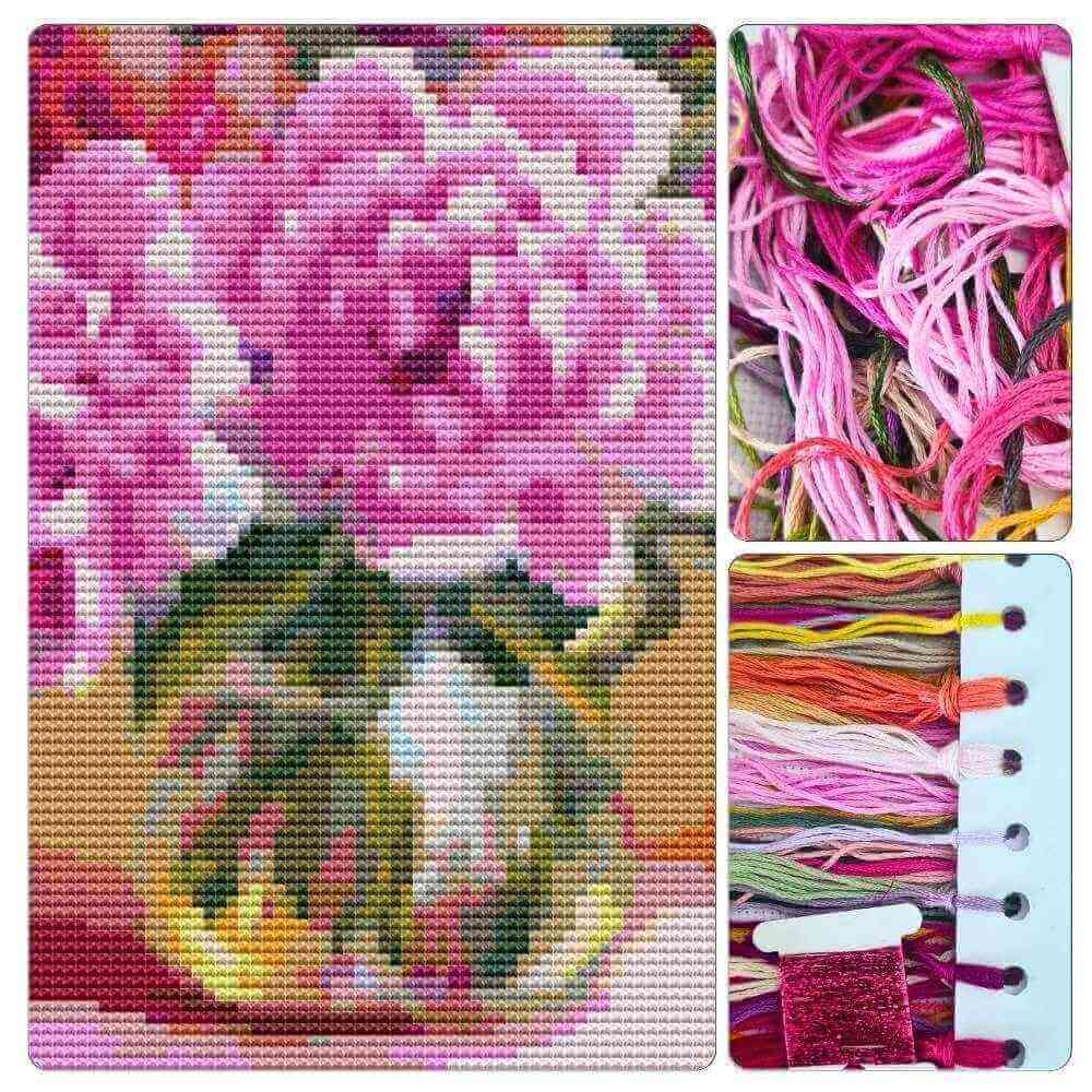 Pink Peonies in a Vase Cross Stitch Kit