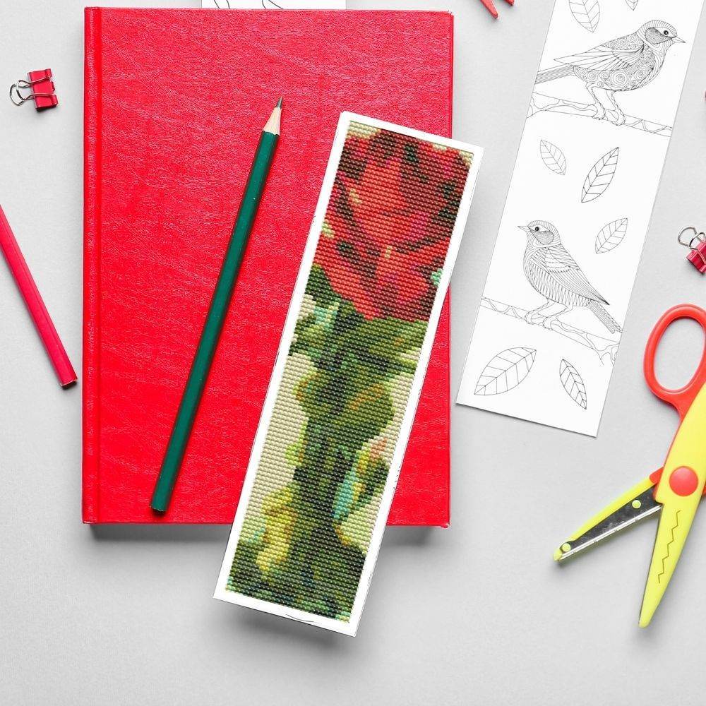 Red Rose Bookmark Cross Stitch Pattern by Catharina Klein