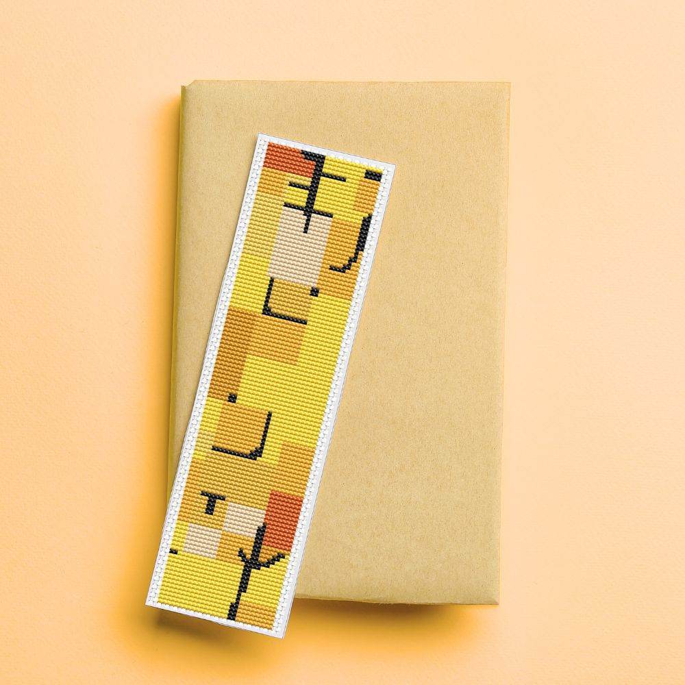 Characters in Yellow Bookmark Cross Stitch Pattern by Paul Klee