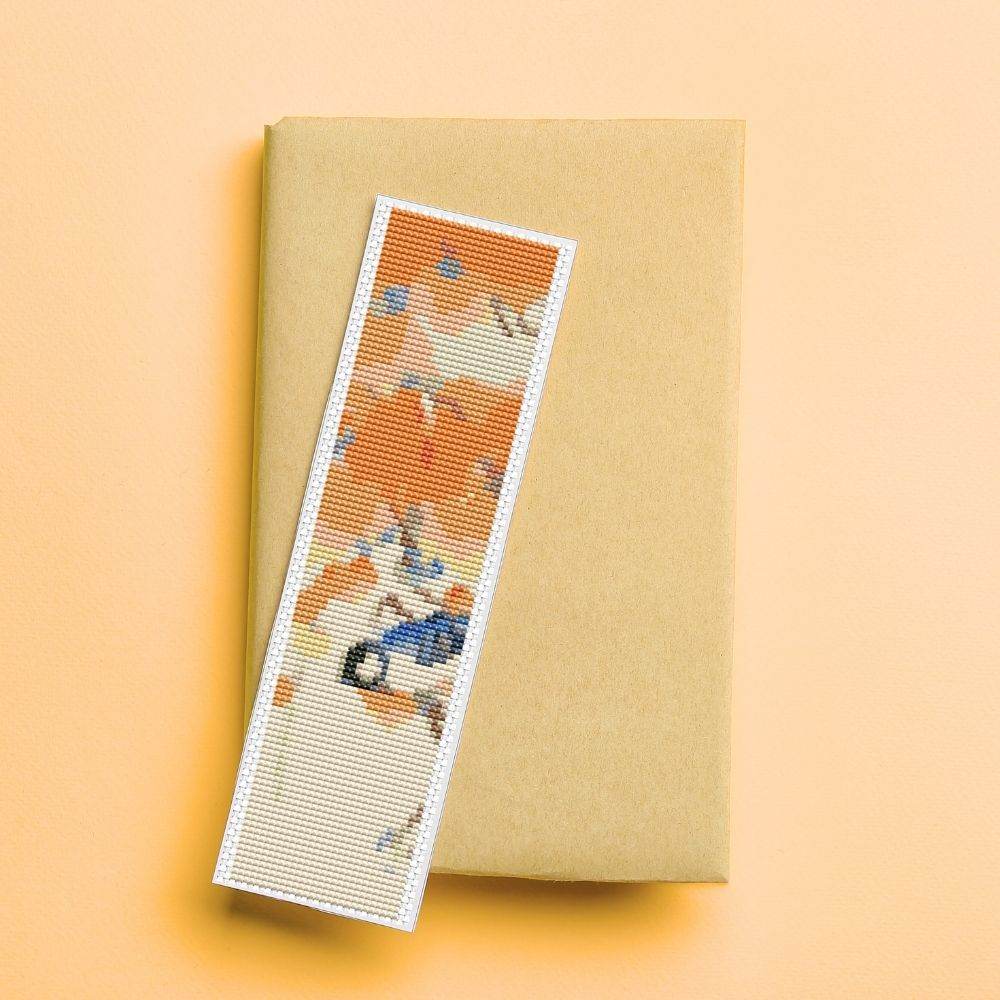 Great Tit on Paulownia Branch Bookmark Cross Stitch Pattern by Ohara Koson