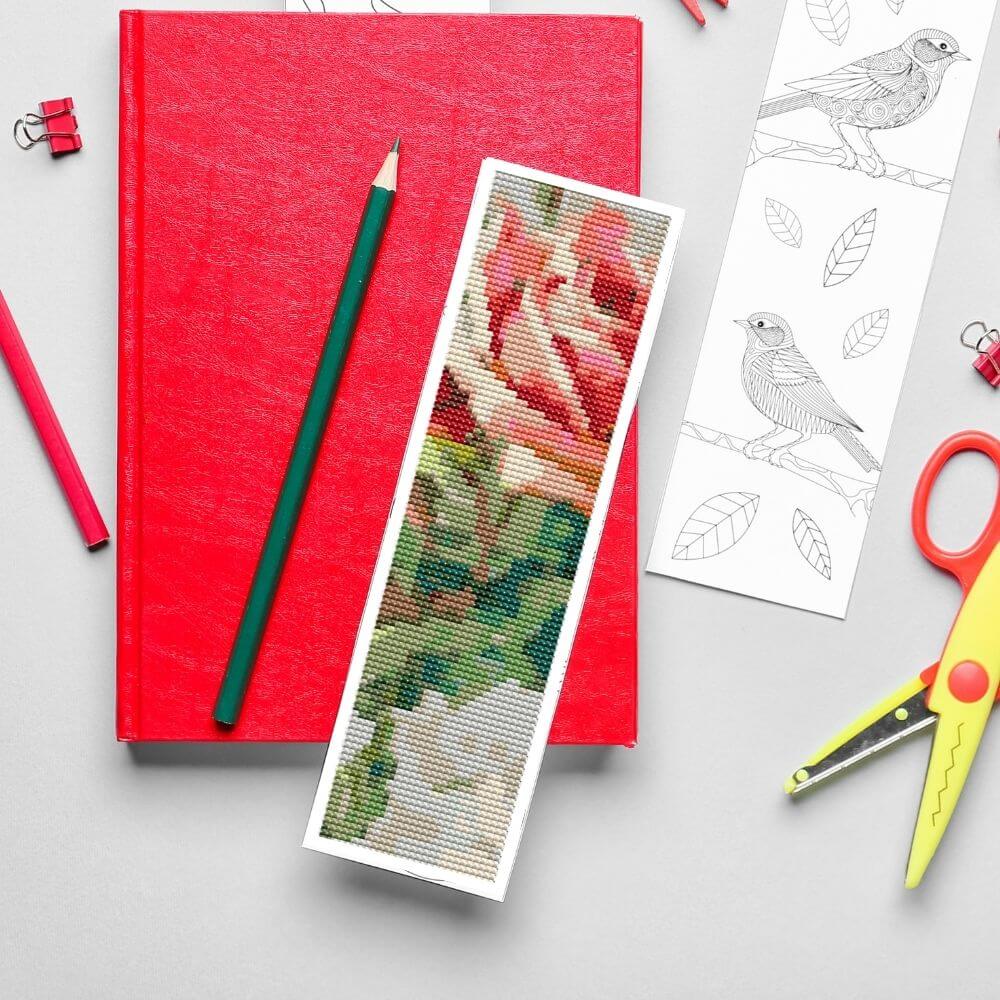 Lush Pink Rose Bookmark Cross Stitch Pattern