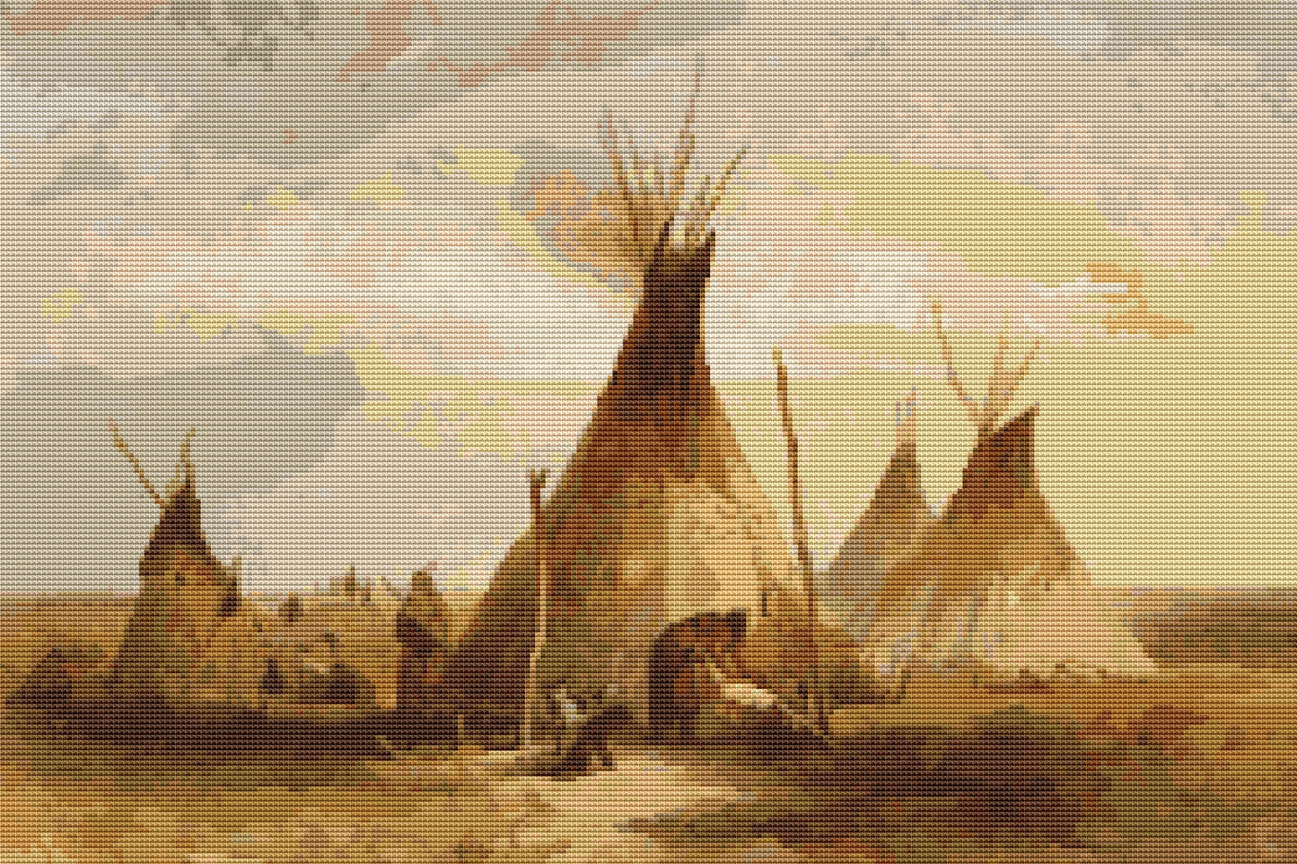 Sioux Teepee Cross Stitch Pattern by Karl Bodmer