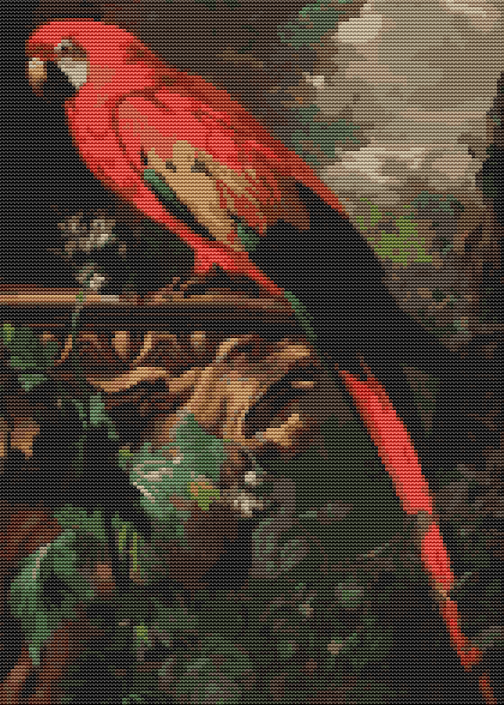 A Scarlet Macaw in a Landscape Cross Stitch Pattern by Jakob Bogdany
