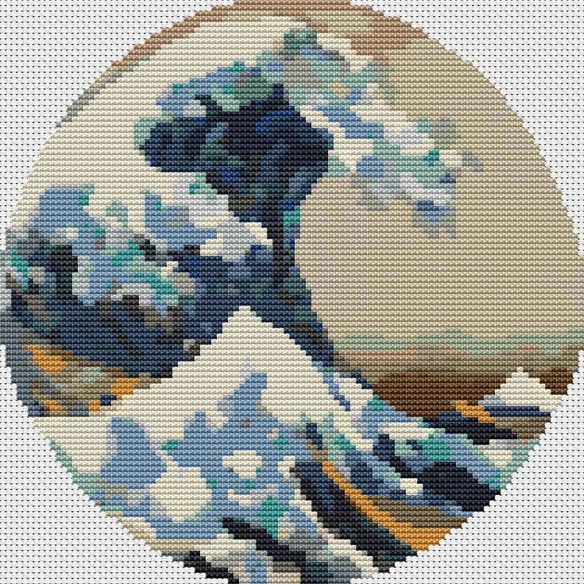 The Great Wave off Kanagawa Circular Cross Stitch Pattern by Katsushika Hokusai