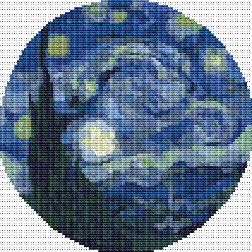 The Starry Night Circular Cross Stitch Pattern by Vincent Van Gogh