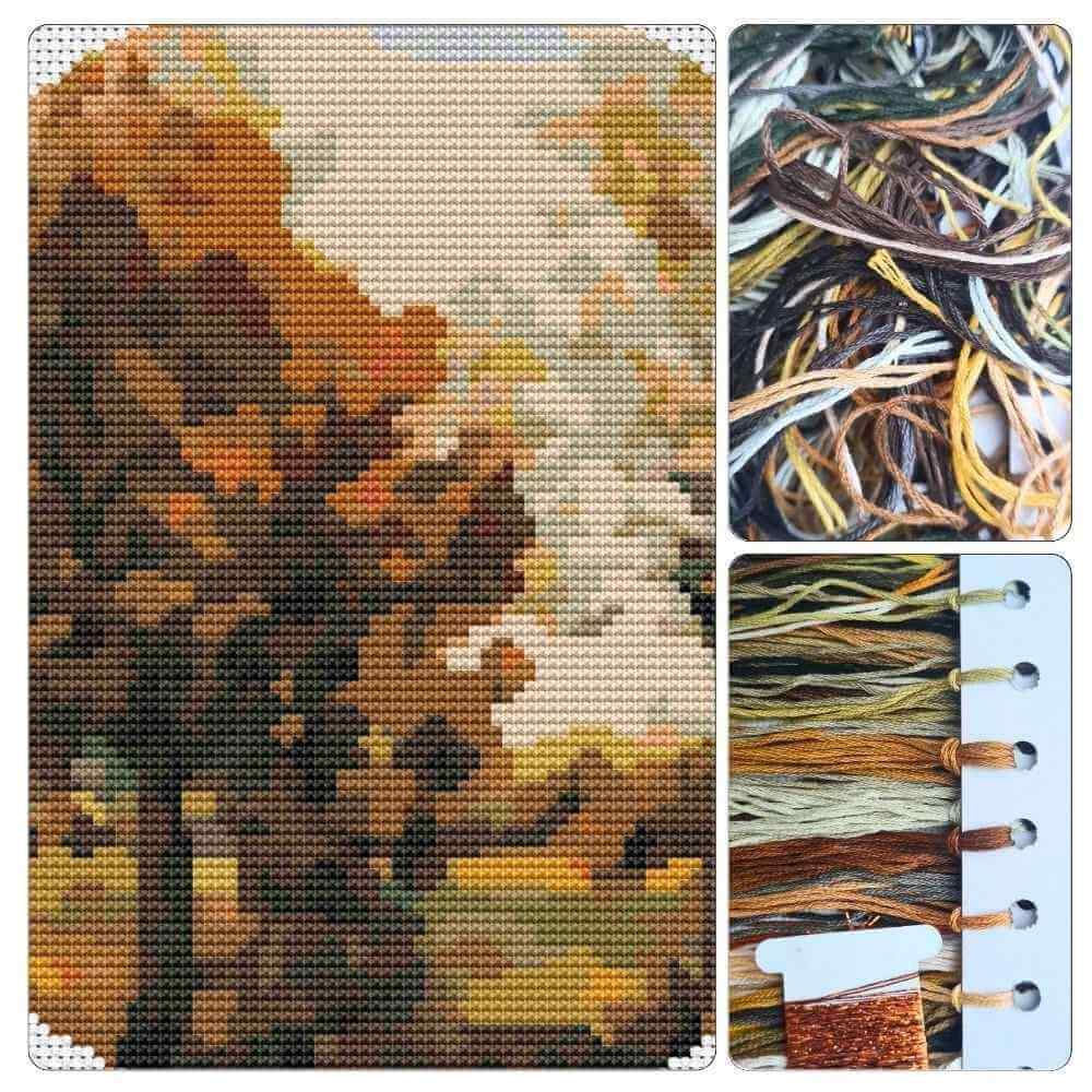 Autumn Landscape with Four Trees Circular Cross Stitch Kit