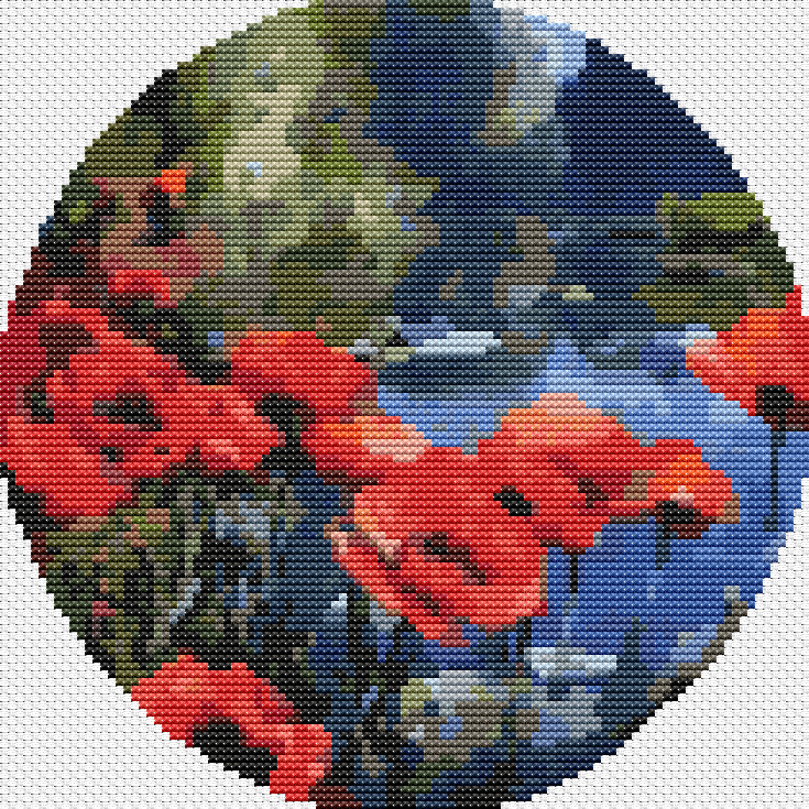 Poppies by the Pond Circular Cross Stitch Pattern by William Jabez Muckley