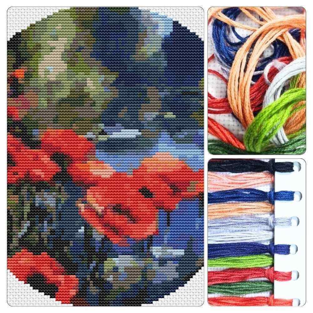 Poppies by the Pond Circular Cross Stitch Kit