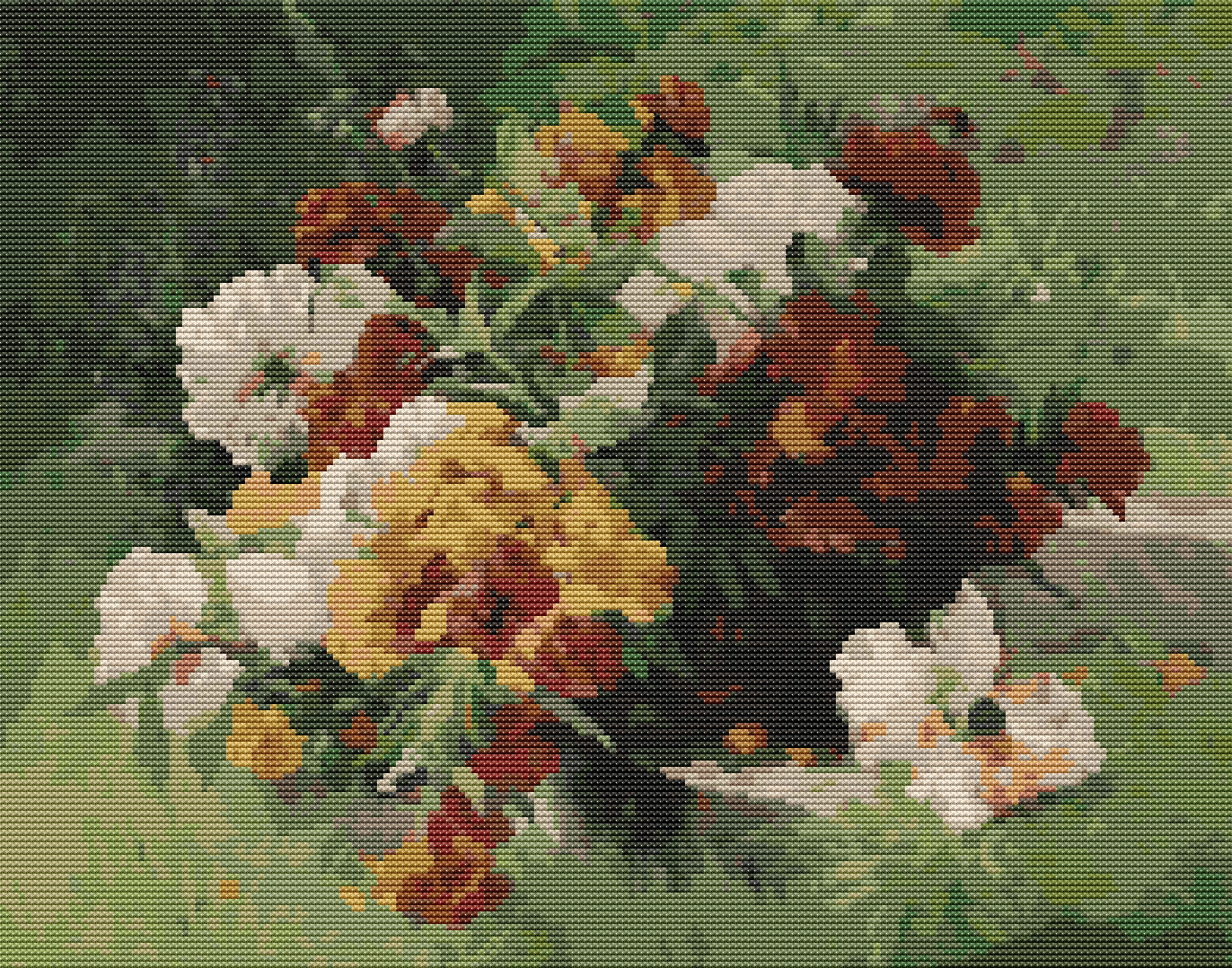 Flowers in a Willow Basket Cross Stitch Pattern by Eugène Henri Cauchois