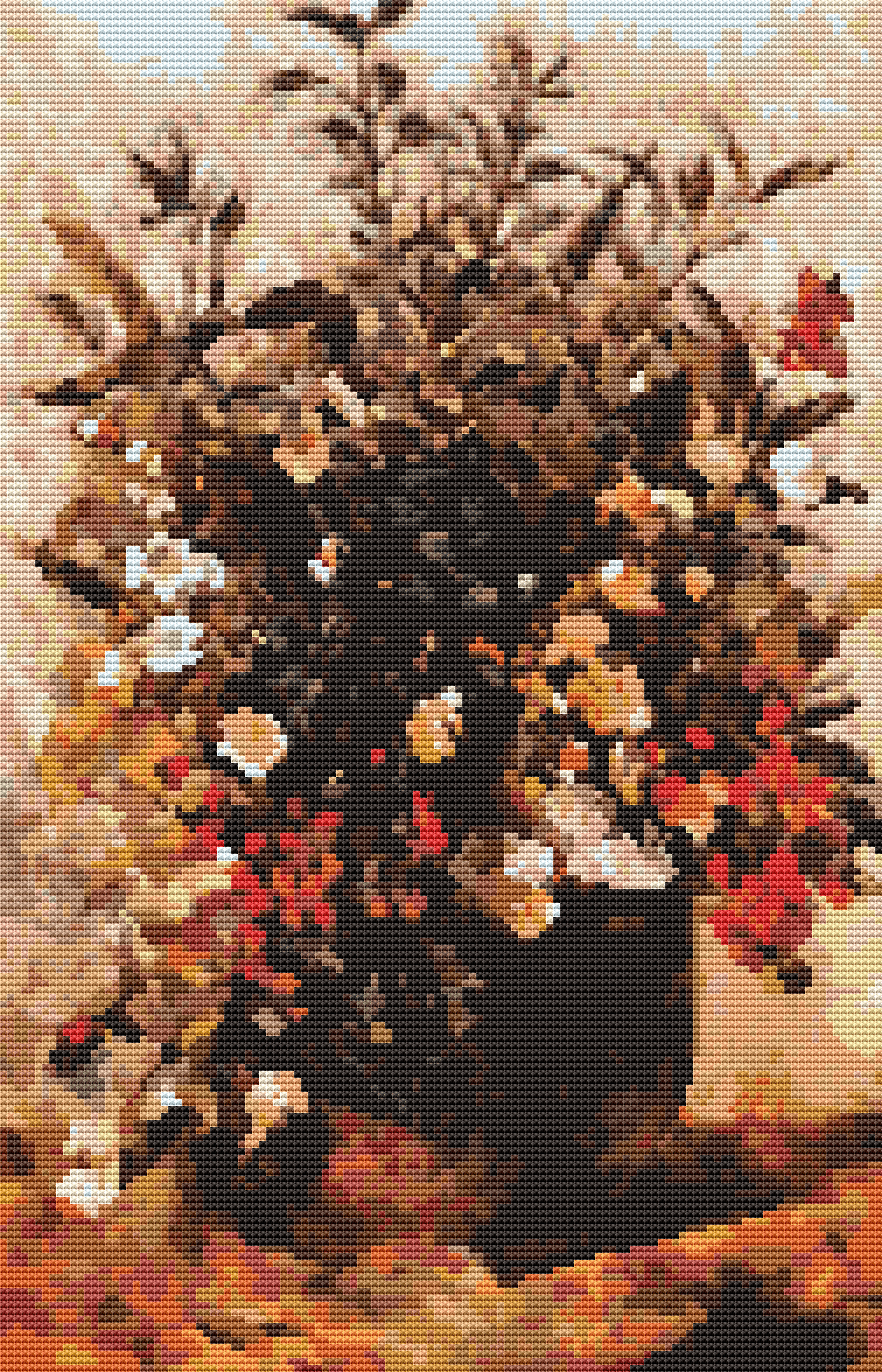 Autumn Berries and Flowers in Brown Pot Cross Stitch Pattern by John Constable