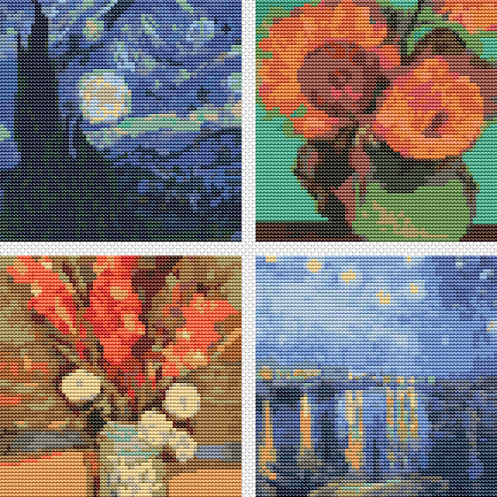 Four Squares featuring Vincent Van Gogh Cross Stitch Pattern by Vincent Van Gogh