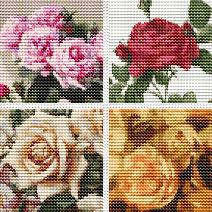 Four Squares featuring Roses Cross Stitch Pattern by The Art of Stitch