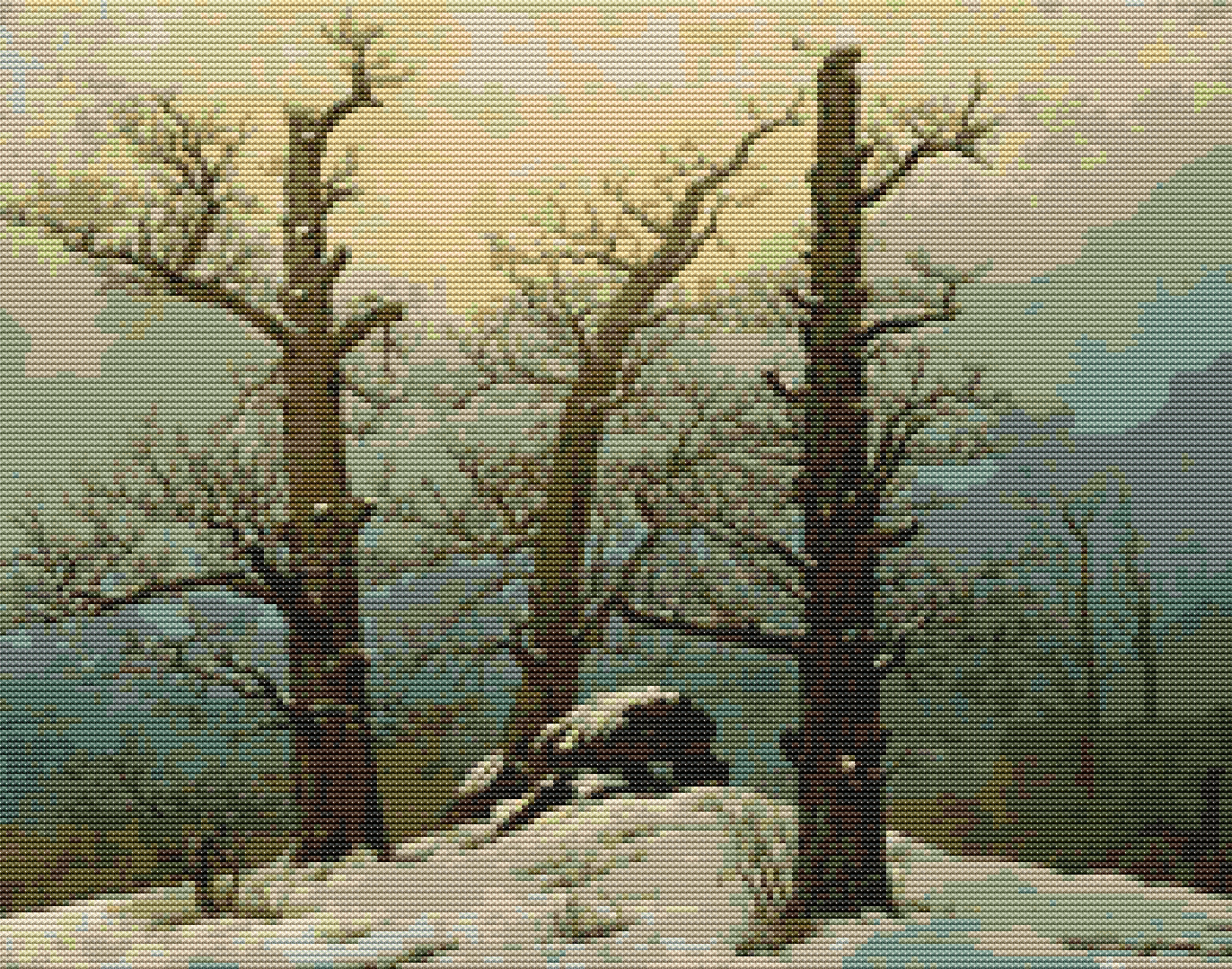 Dolmen in Snow Cross Stitch Pattern by Caspar David Friedrich