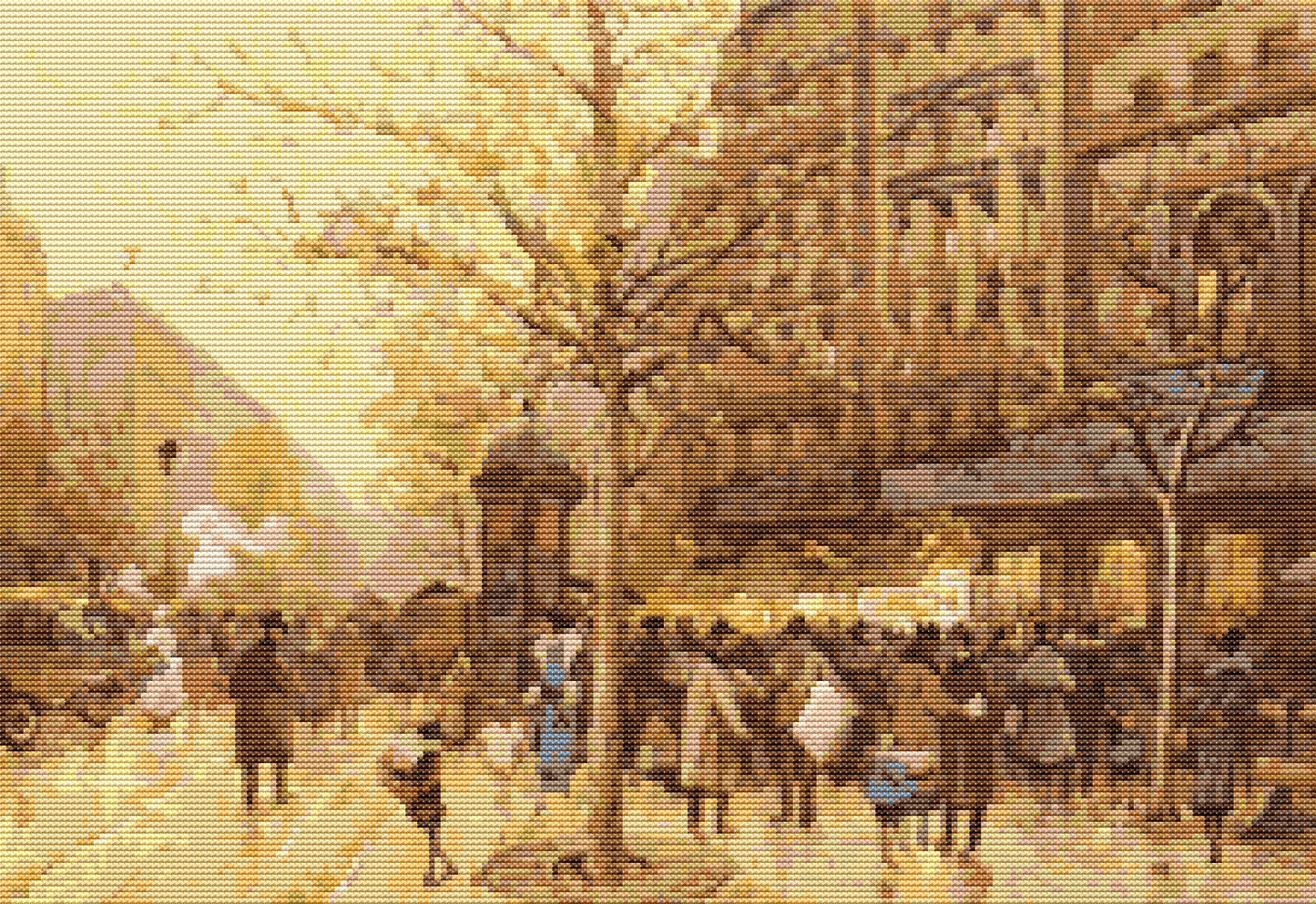 A Paris Street Scene Cross Stitch Pattern by Eugène Galien - Laloue