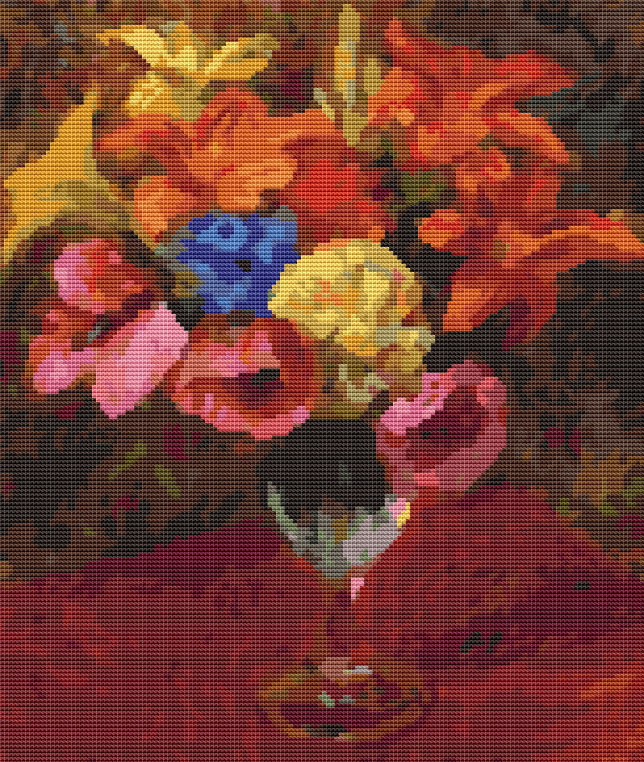 Poppies, Lilies and Blue Flowers Cross Stitch Pattern - Premium Cross Stitch Pattern - William James Glackens