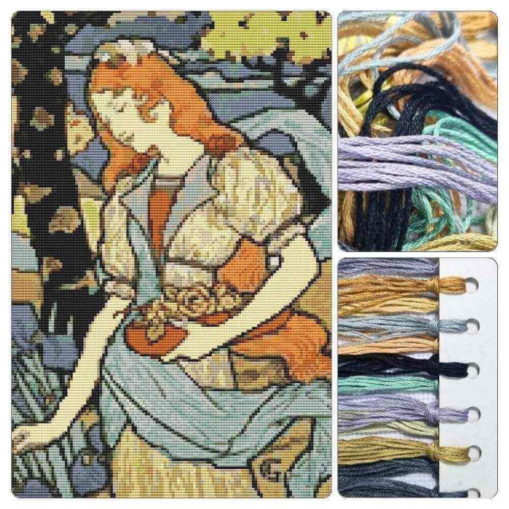 Woman Gathering Flowers Cross Stitch Kit