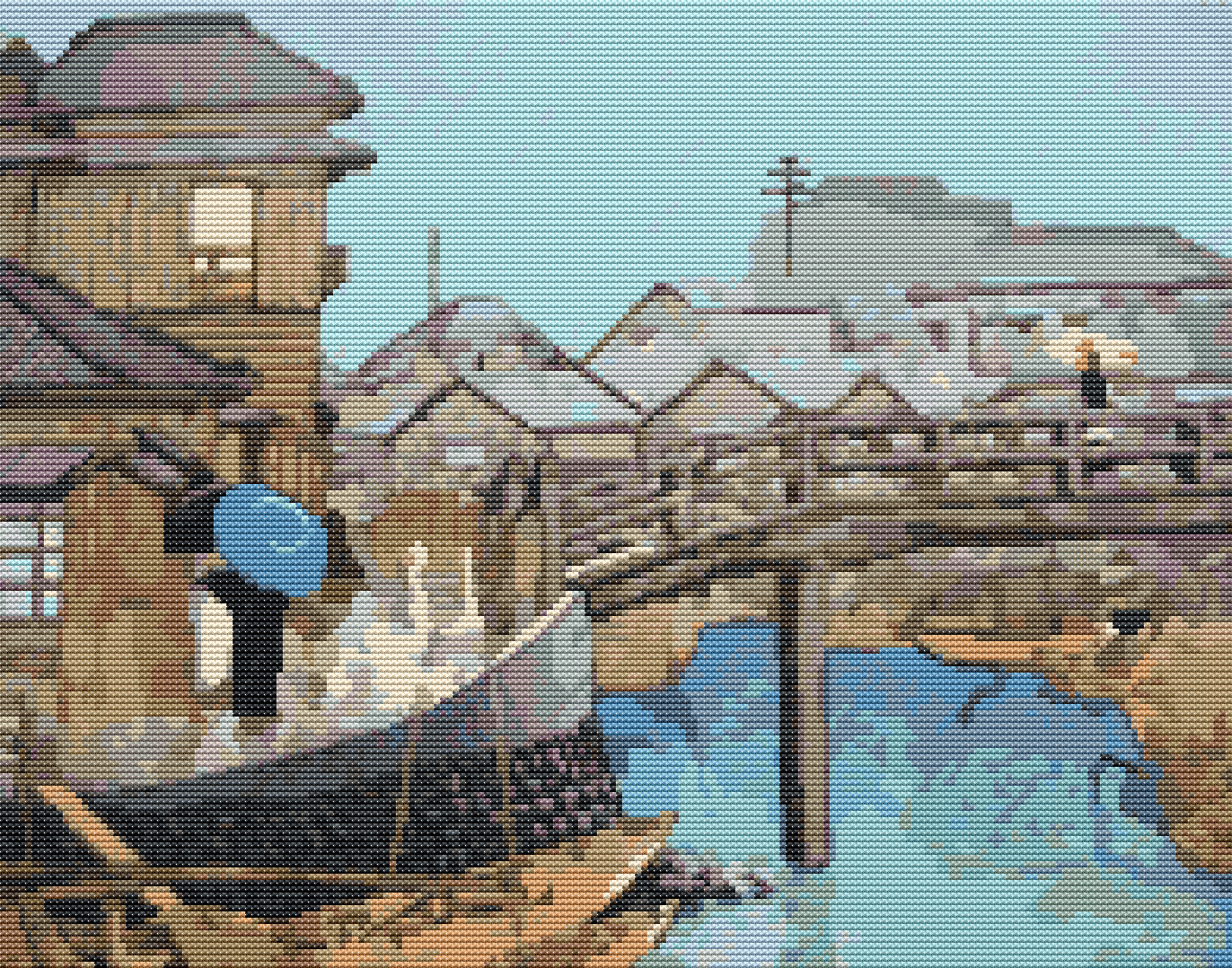 Ryoshimashi Cross Stitch Pattern by Kawase Hasui
