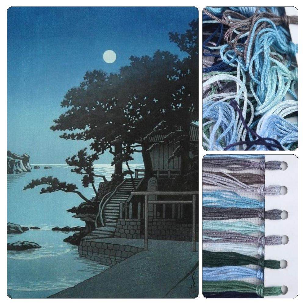 Konjikido in Snow, Hiraizumi Cross Stitch Kit by Kawase Hasui