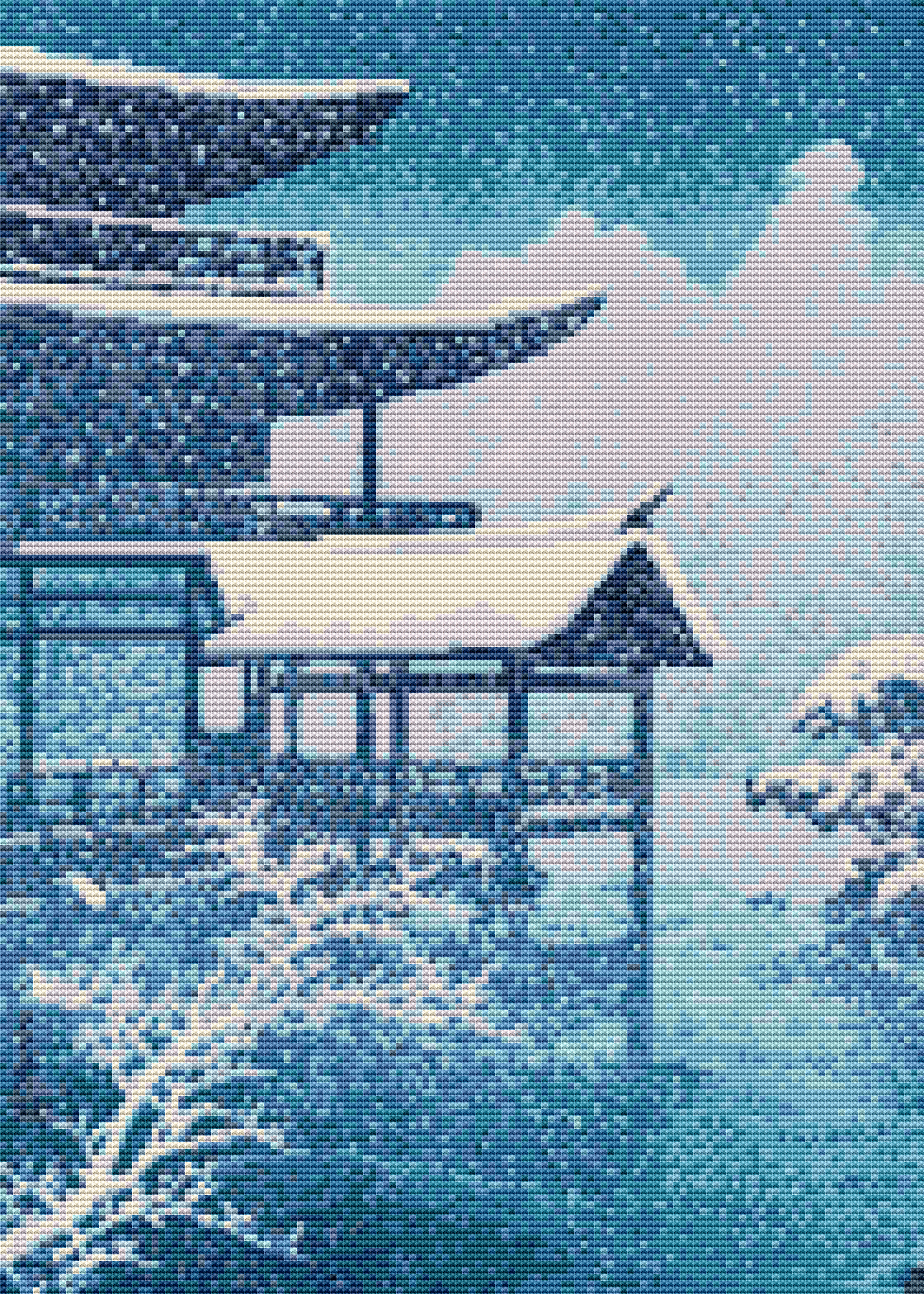 Snow on Lake Cross Stitch Pattern by Kawase Hasui