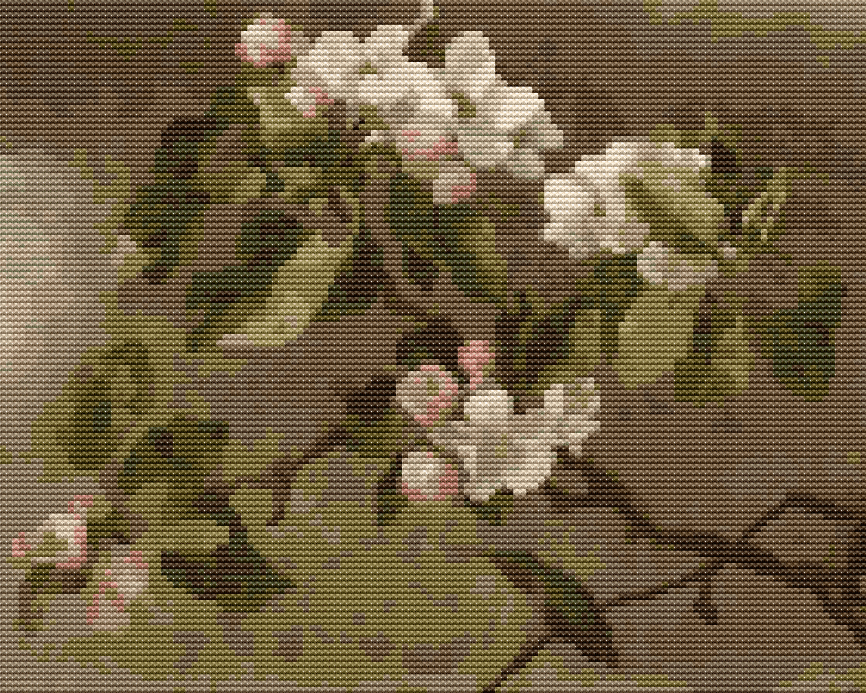 Hummingbird And Apple Blossoms Cross Stitch Pattern by Martin Johnson Heade