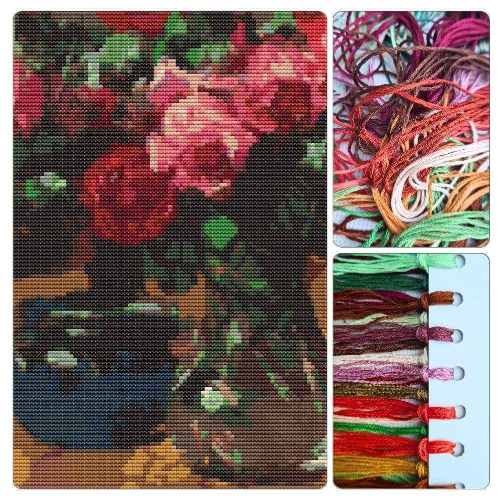 Vase of Red Roses Cross Stitch Kit