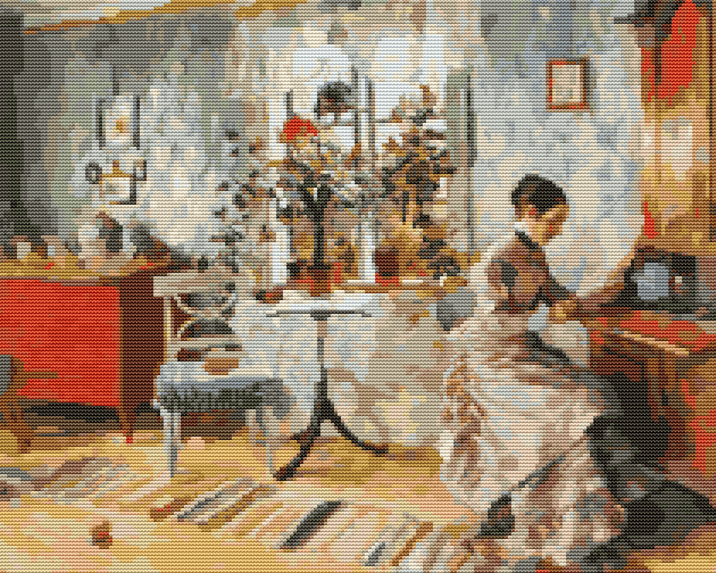 An Interior with a Woman Reading Cross Stitch Pattern by Carl Larsson