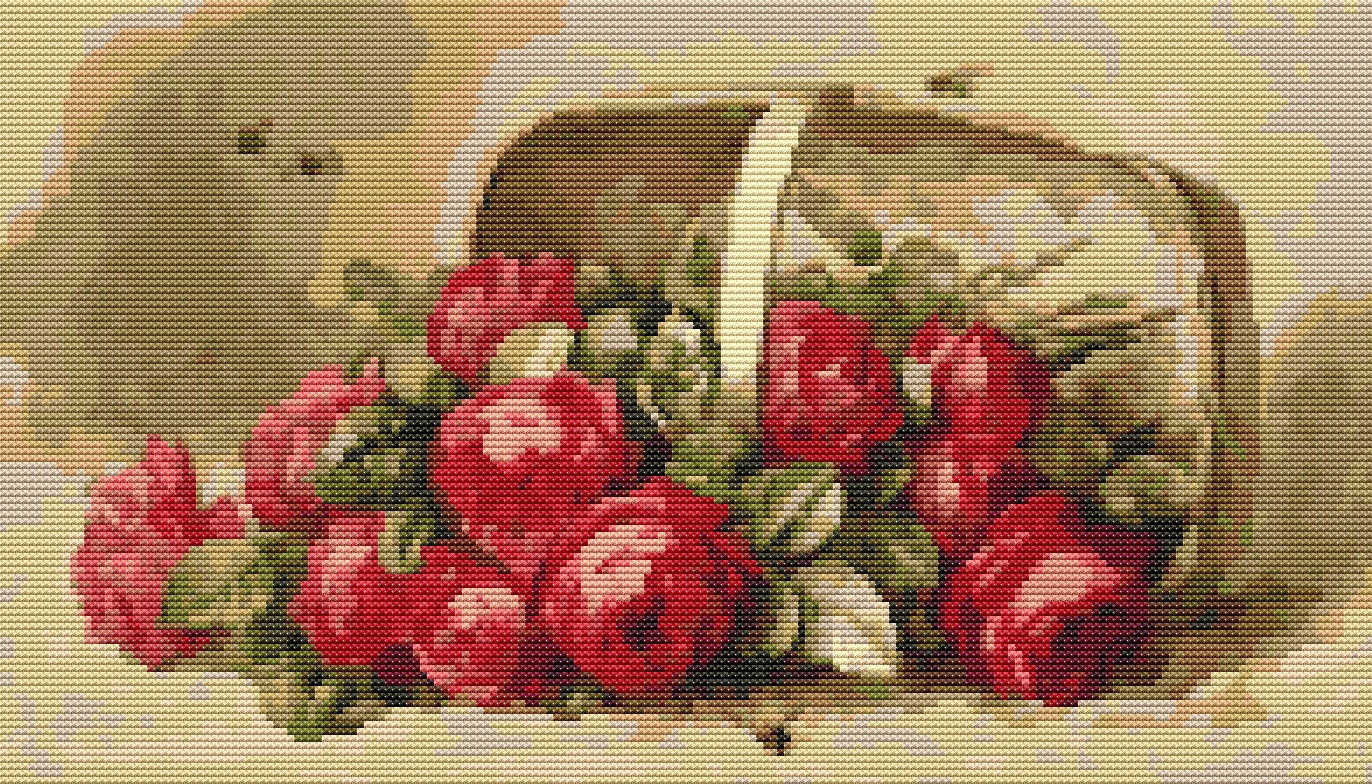 Basket of Roses Cross Stitch Pattern by Raoul de Longpre