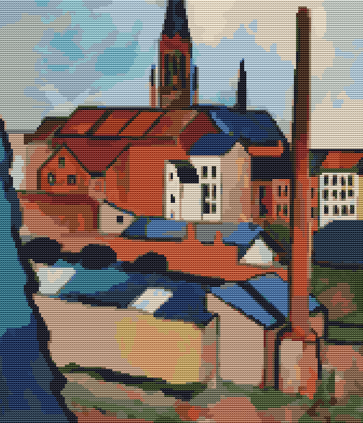 St. Mary's with Houses and Chimney Cross Stitch Pattern by August Macke