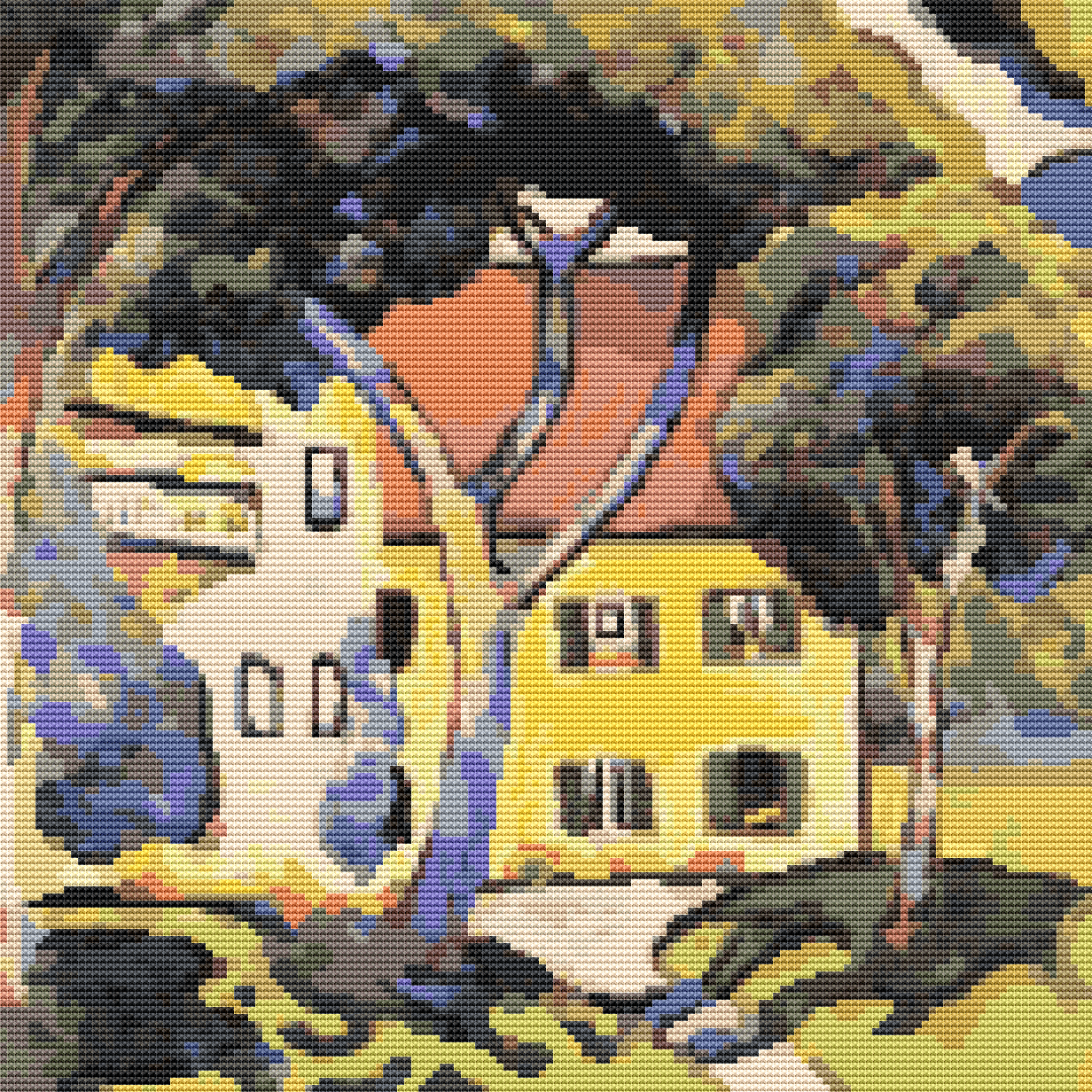 House in a Landscape Cross Stitch Pattern by August Macke