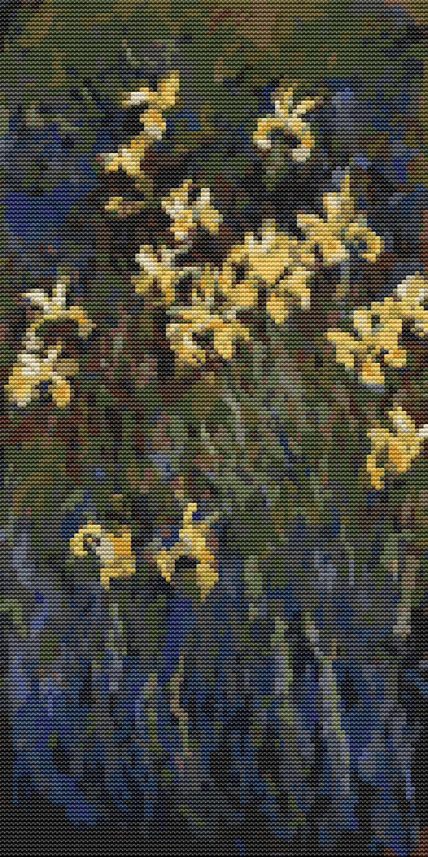 Yellow Irises Cross Stitch Pattern by Claude Monet