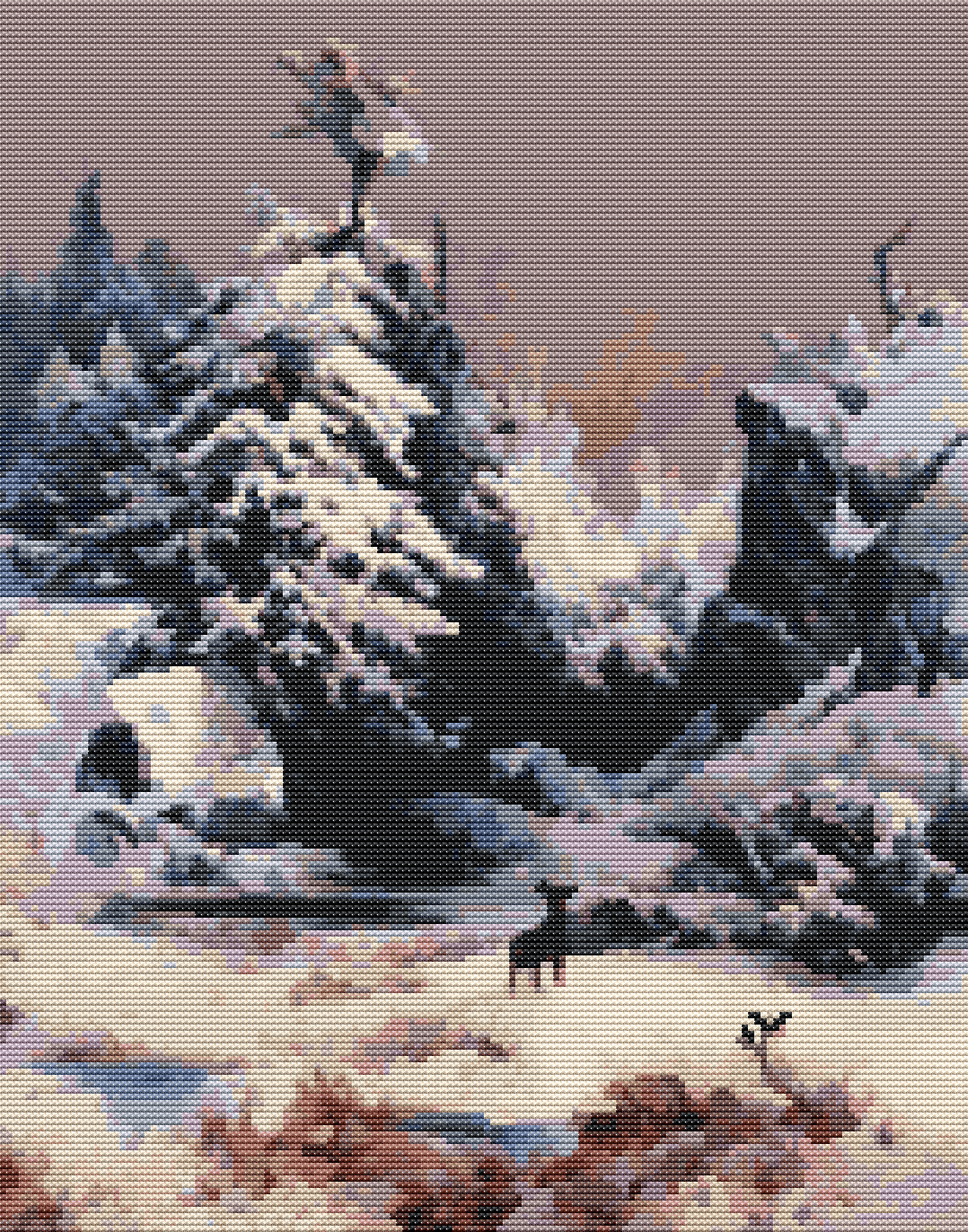 Winter in the Rockies Cross Stitch Pattern by Thomas Moran