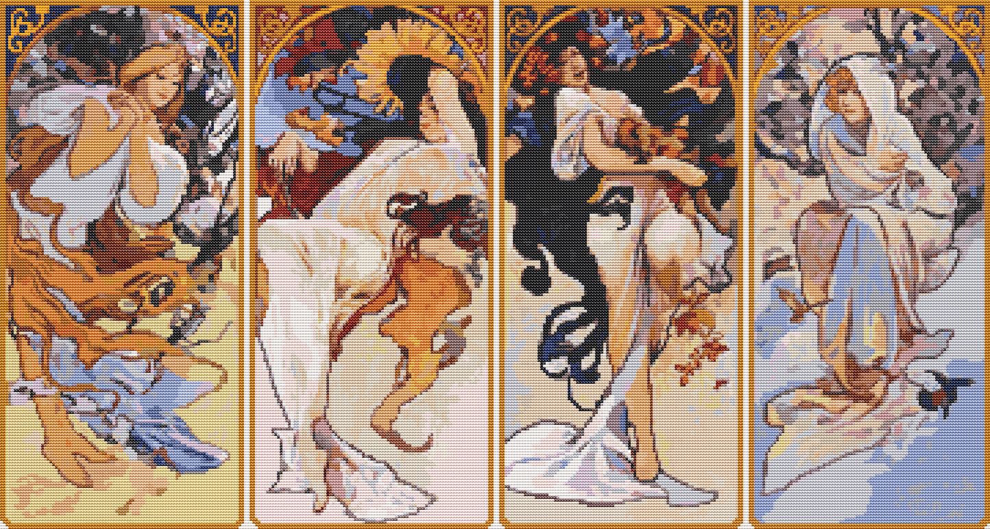 Four Seasons Cross Stitch Pattern by Alphonse Mucha