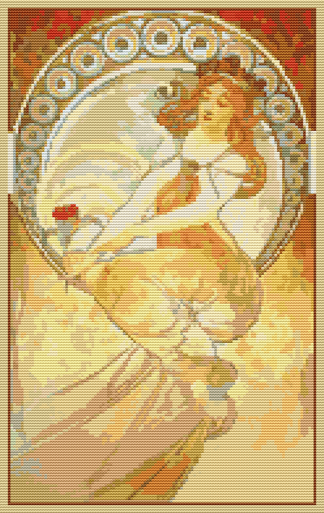 Painting Cross Stitch Pattern by Alphonse Mucha