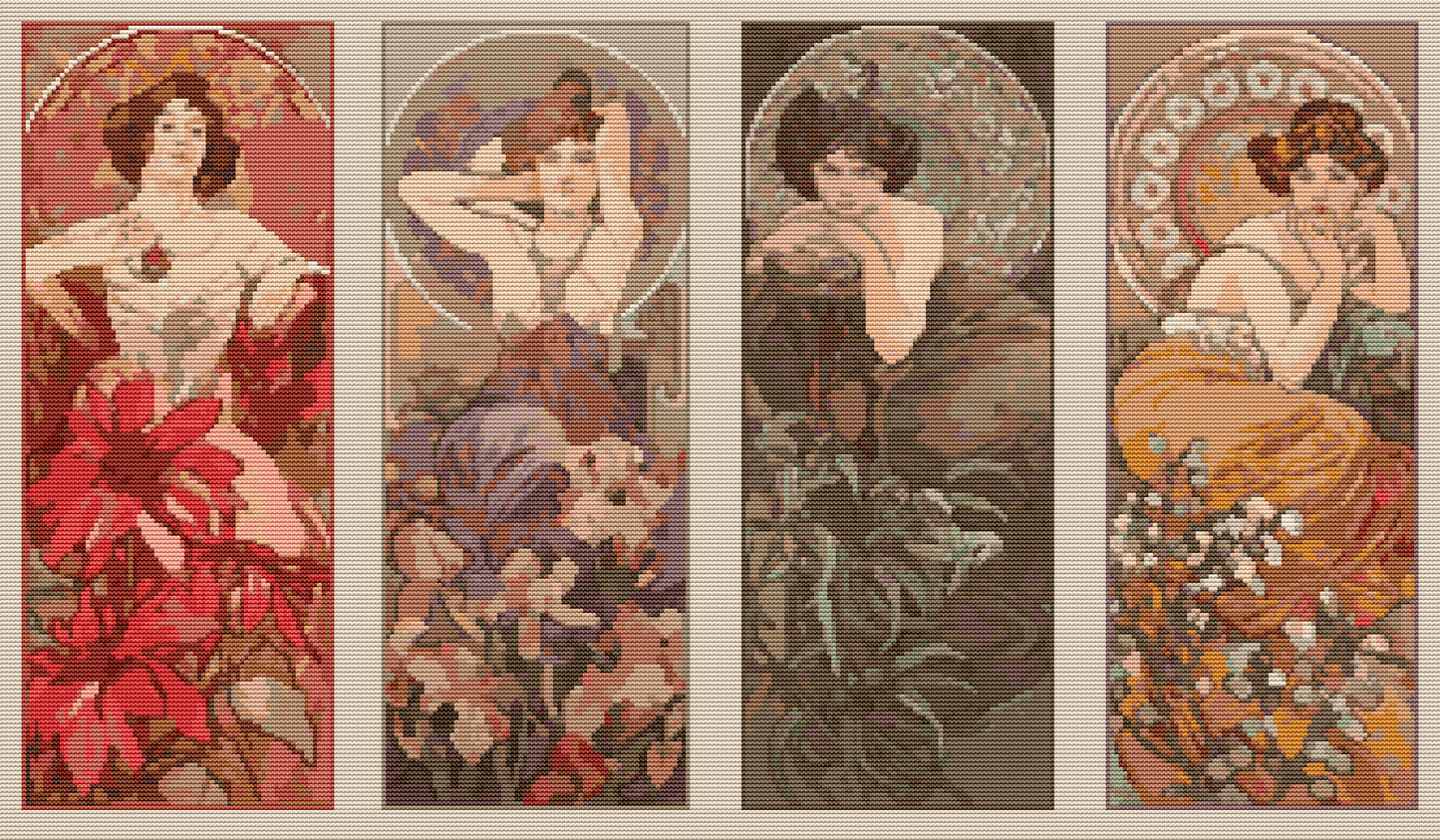 The Four Gemstones Cross Stitch Pattern by Alphonse Mucha