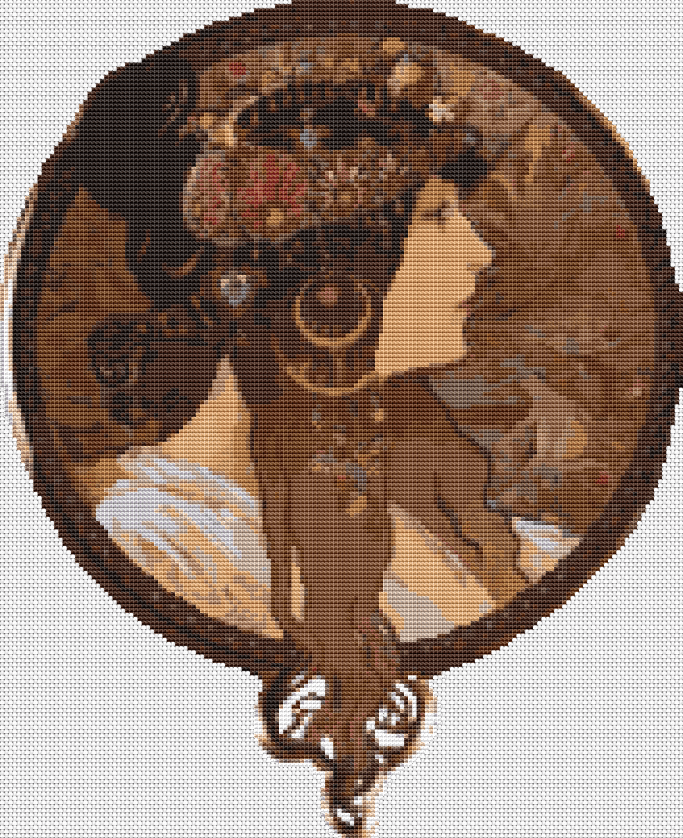 Byzantine Heads: Brunette Cross Stitch Pattern by Alphonse Mucha