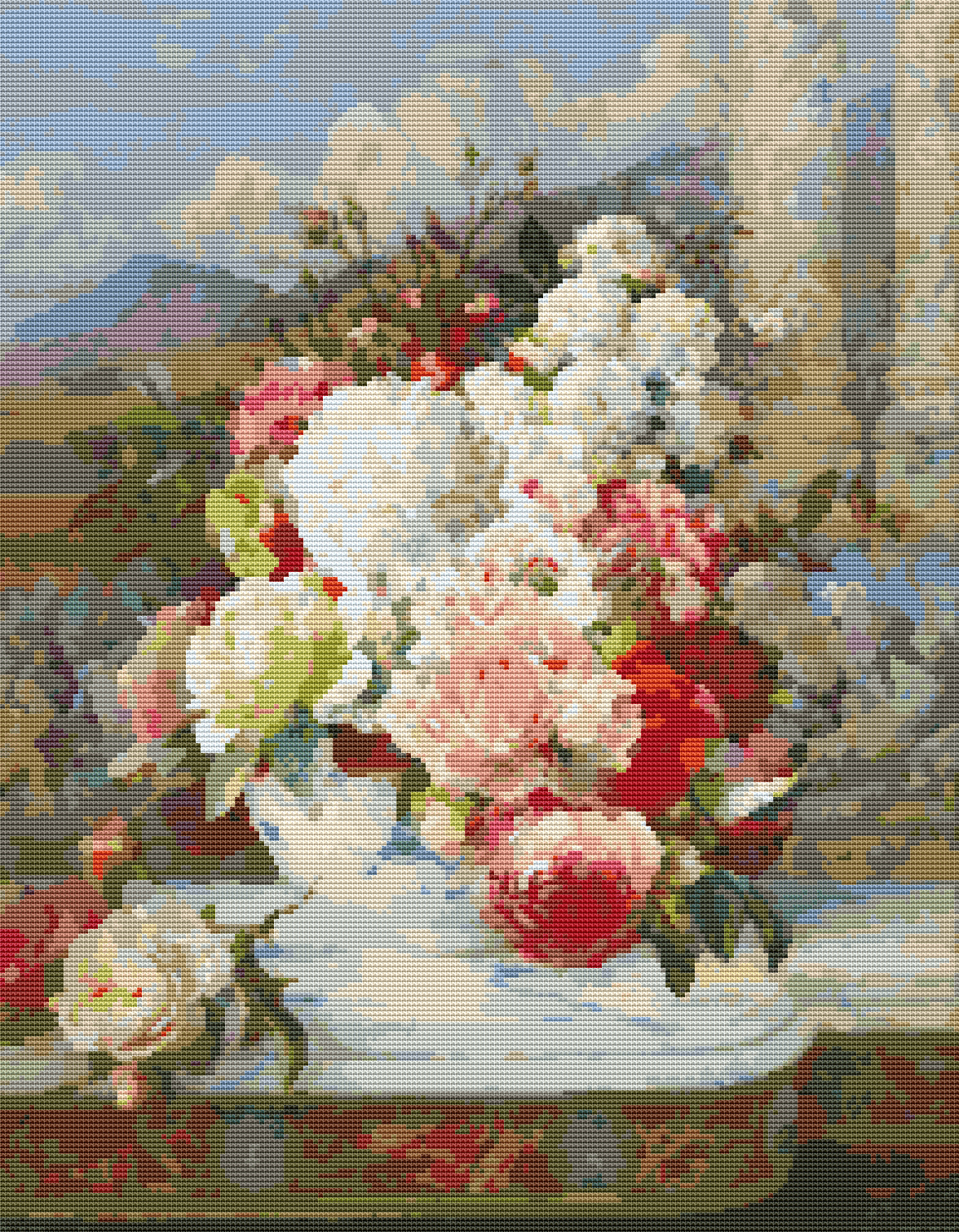 Roses on a Marble Ledge Cross Stitch Pattern by William Jabez Muckley