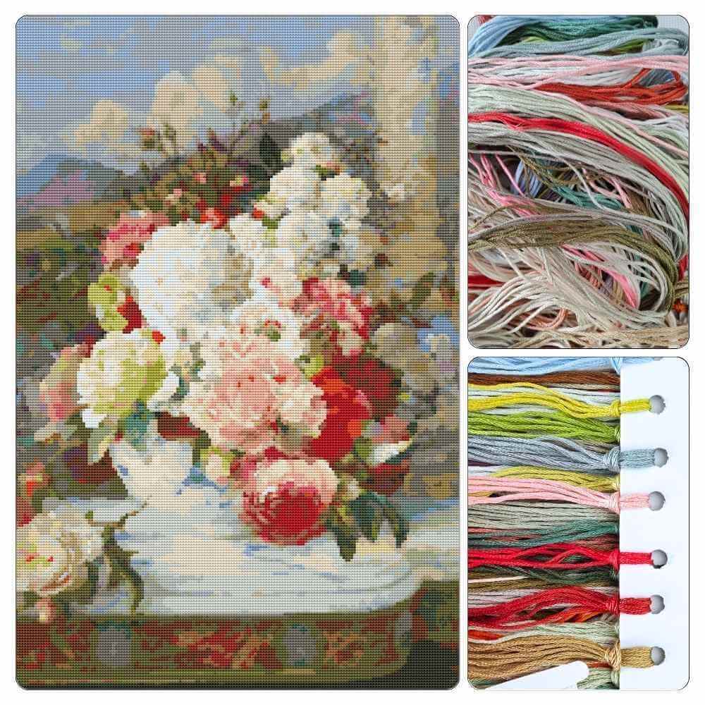 Roses on a Marble Ledge Cross Stitch Kit