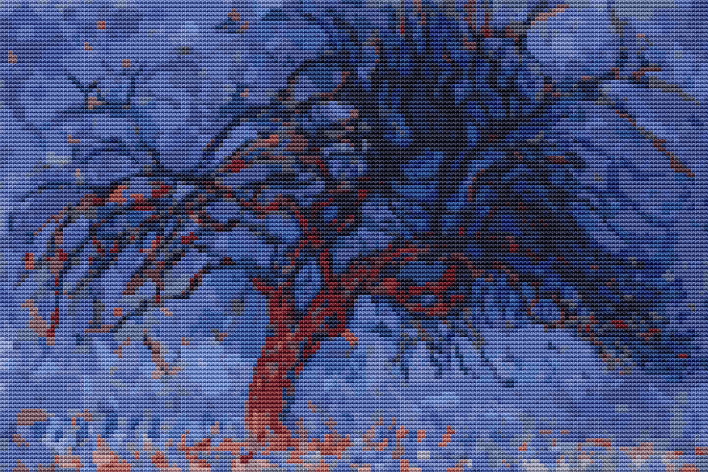Evening Red Tree Cross Stitch Pattern by Piet Mondrian