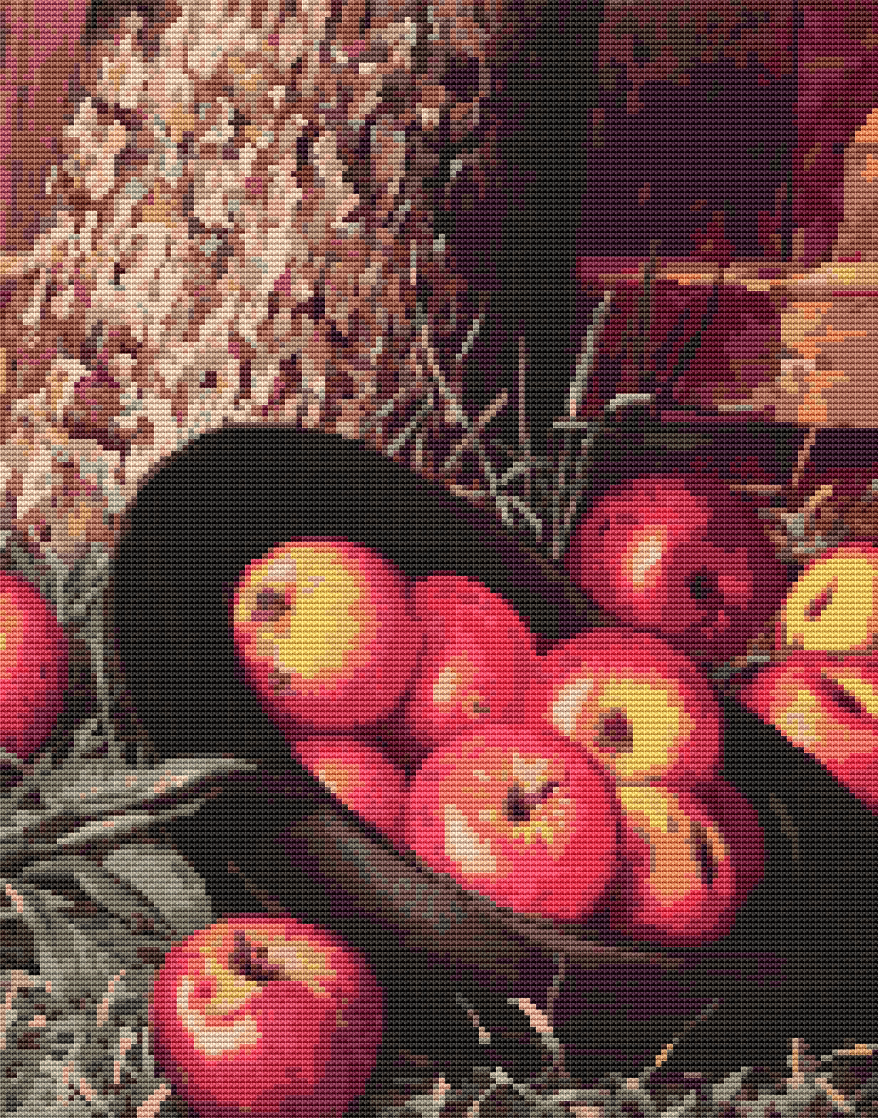 Still Life of Apples in a Hat Cross Stitch Pattern by Levi Wells Prentice
