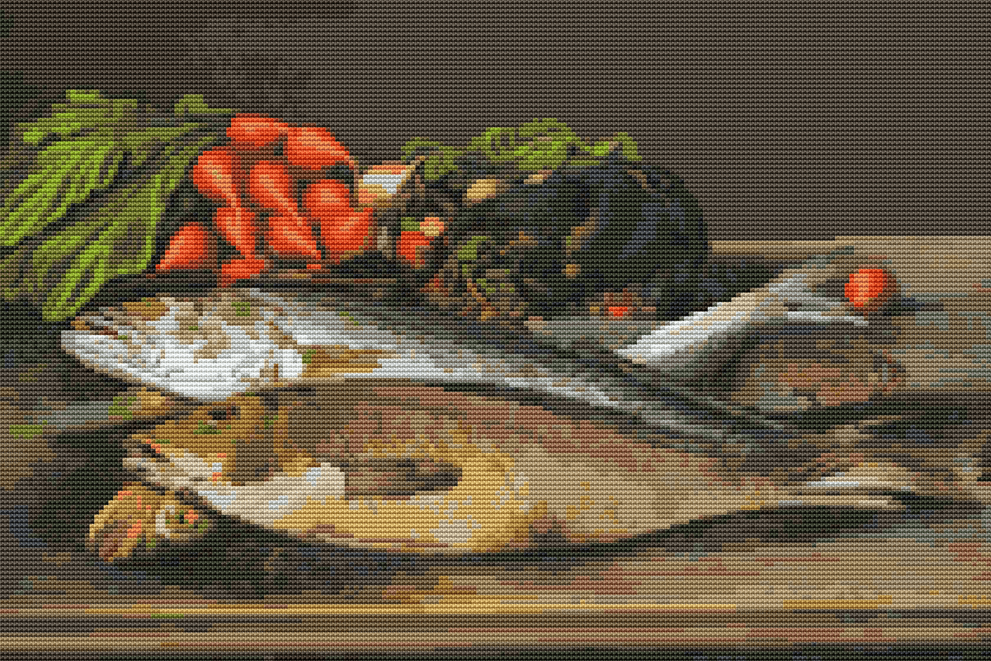Fish, Lobster and Radishes Cross Stitch Pattern by Levi Wells Prentice