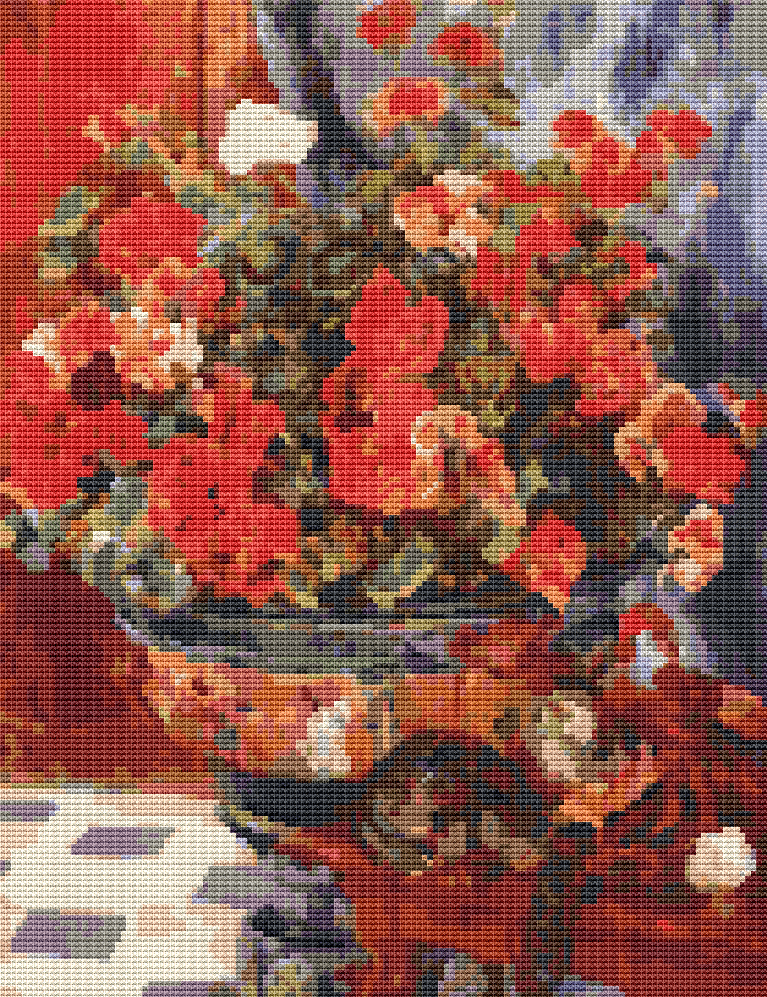 Geraniums and Cats Cross Stitch Pattern by Pierre - Auguste Renoir
