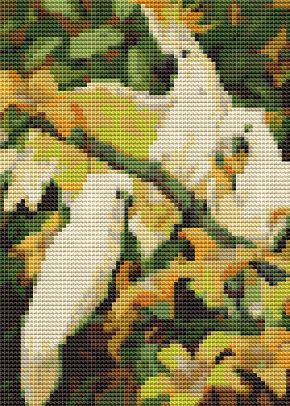Sulphur Crested Cockatoos Mini Cross Stitch Pattern by Jessie Arms Botke