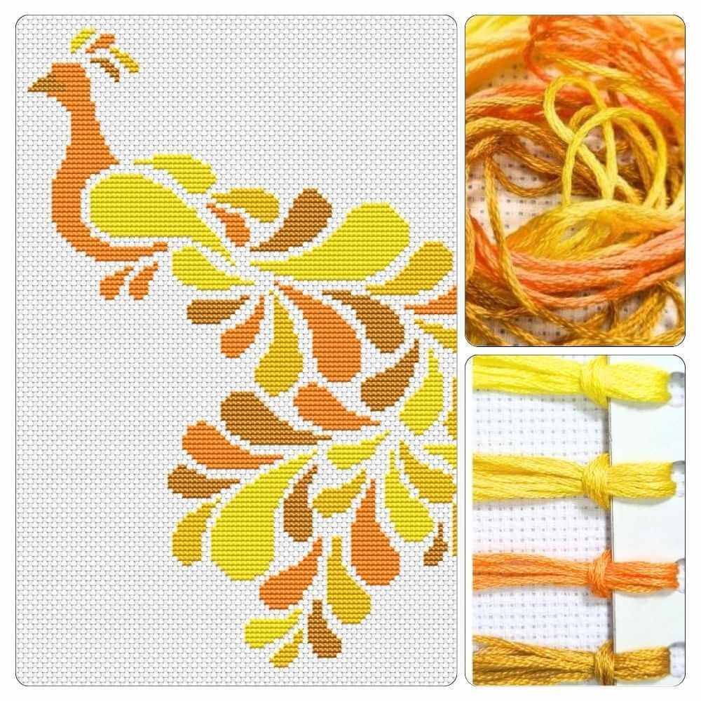 Abstract Peacock in Yellow Cross Stitch Kit