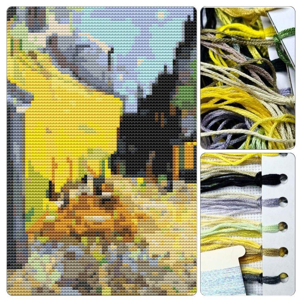 Cafe Terrace at Night Mini Cross Stitch Kit by Vincent Van Gogh