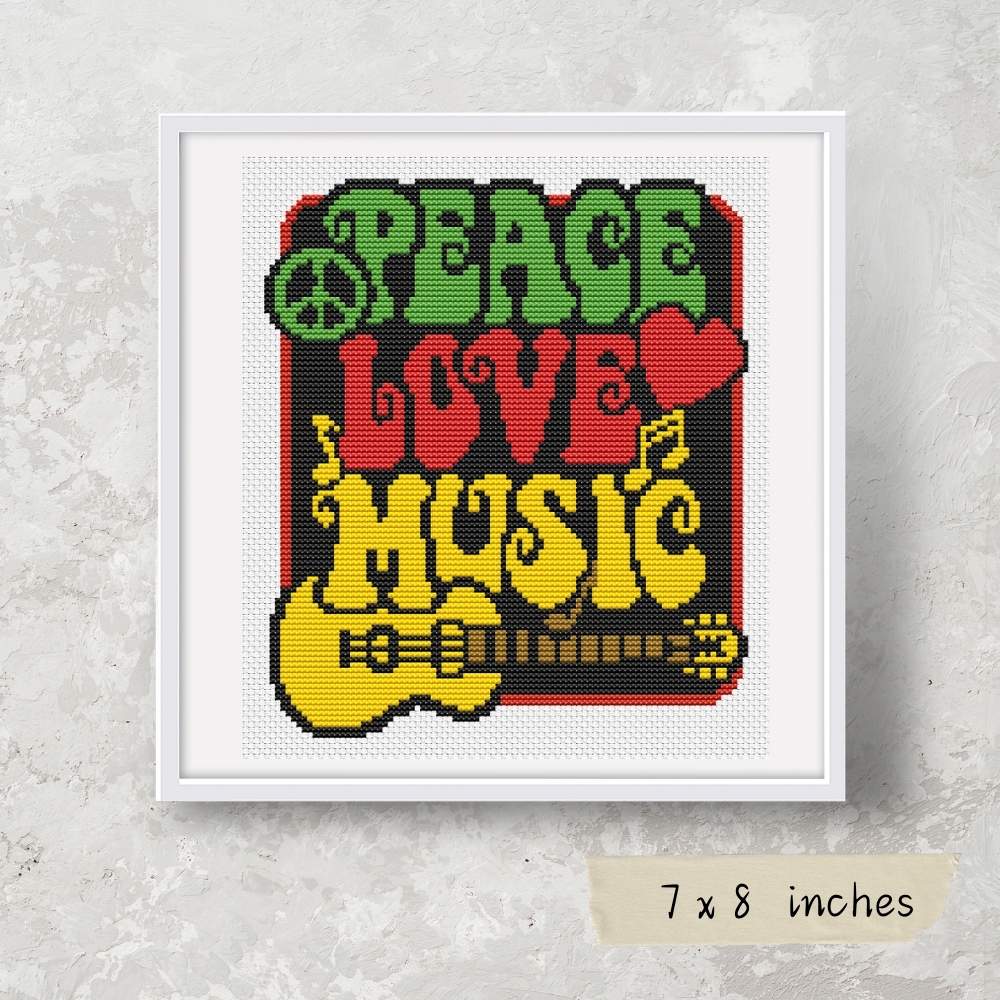 Peace, Love and Music Mini Cross Stitch Pattern