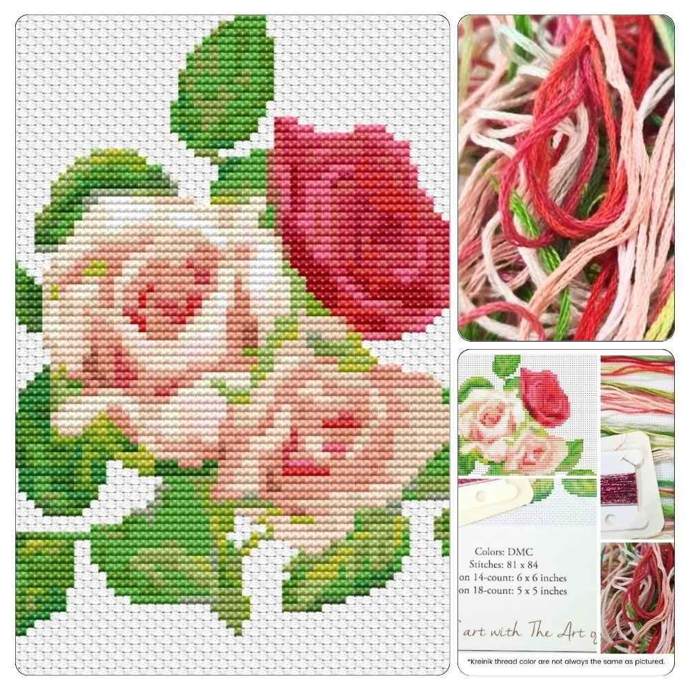 A Trio of Pink Roses Cross Stitch Kit