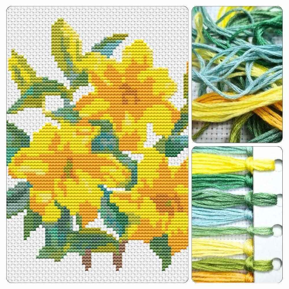 A Trio of Yellow Day Lilies Mini Cross Stitch Kit - Mini Cross Stitch Kit - The Art of Stitch